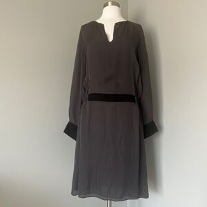 Gerard Darel 100% Silk  Gray Career Wear to Work Casual Long Sleeves Midi Dress
